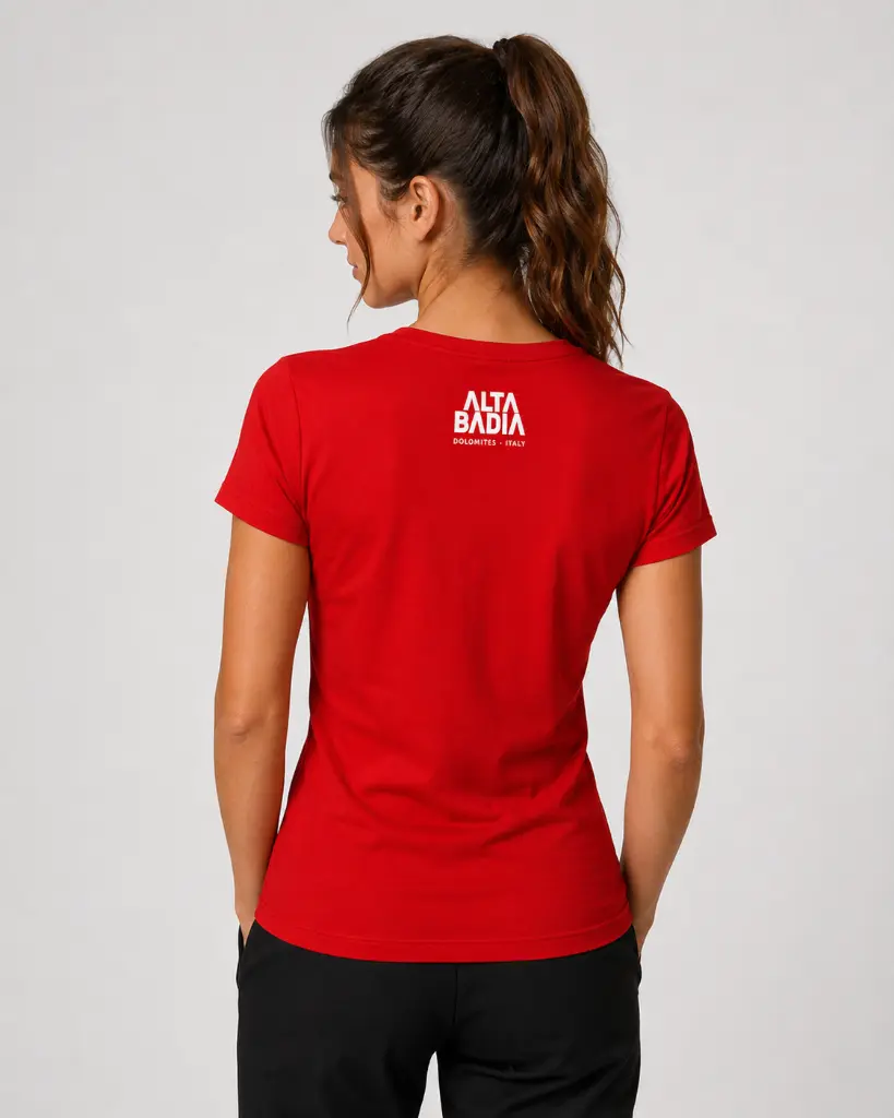 T-shirt rossa donna Bike Beats – Alta Badia_02.webp
