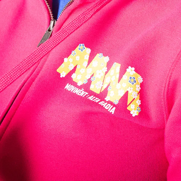 Felpa cappuccio + zip logo MM + fiori fucsia Women
