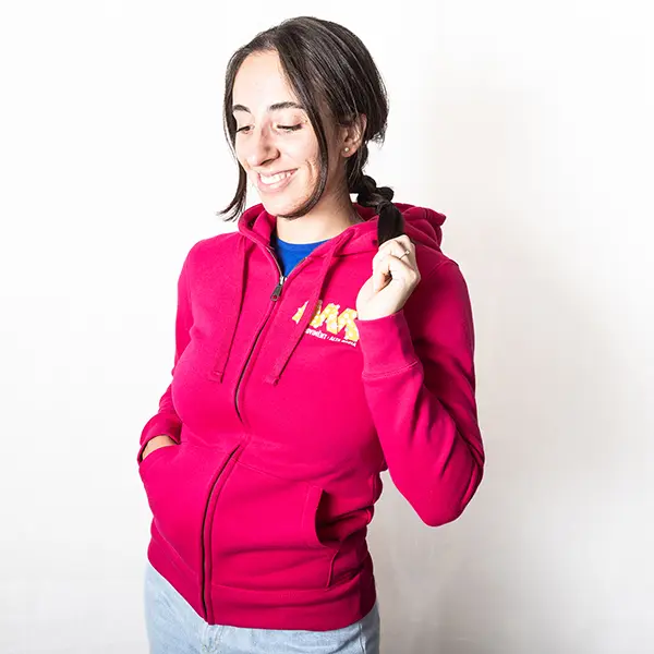 Felpa cappuccio + zip logo MM + fiori fucsia Women