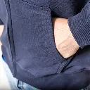 Felpa blu navy ovetto con zip e cappuccio