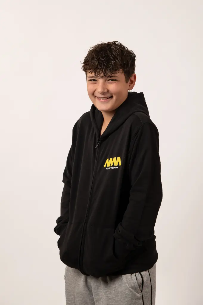 Schwarze Kapuzenjacke mit Reißverschluss und MM-Logo