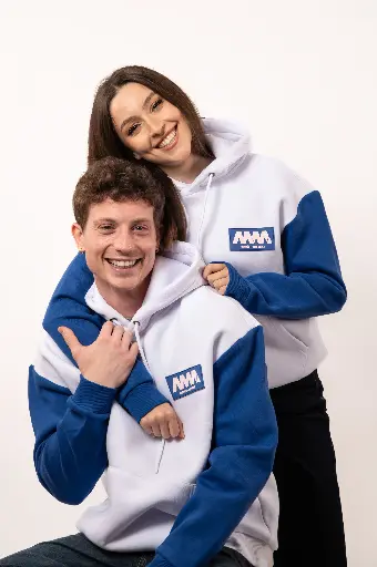 Felpa bicolor white/blue logo MM